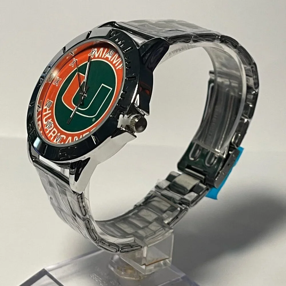 Miami Hurricanes NCAA Team Logo Men's Stainless-Steel Watch NEW
